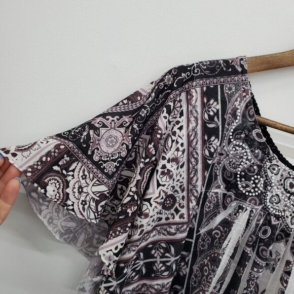 One World Womens Embellished Short Sleeve Top Blouse Size 1X Crochet Back Detail - Picture 7 of 15